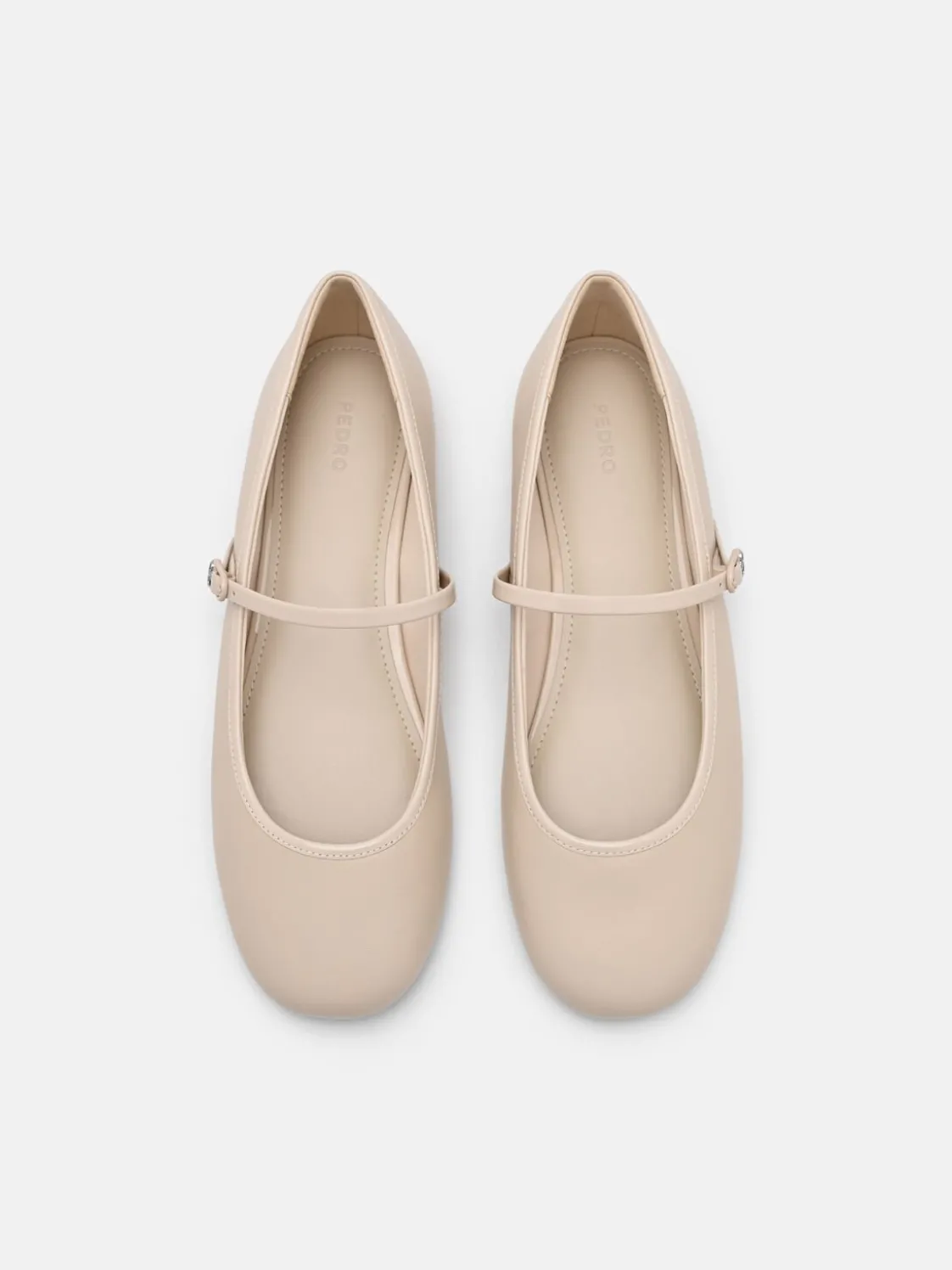 Claude Leather Mary Jane Flats - Beige