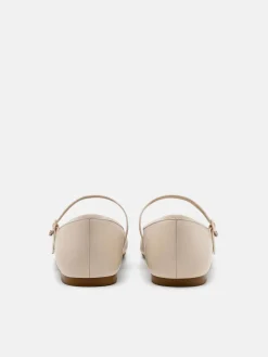 Claude Leather Mary Jane Flats - Beige