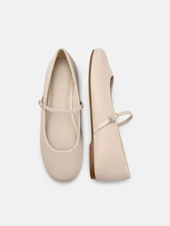 Claude Leather Mary Jane Flats - Beige