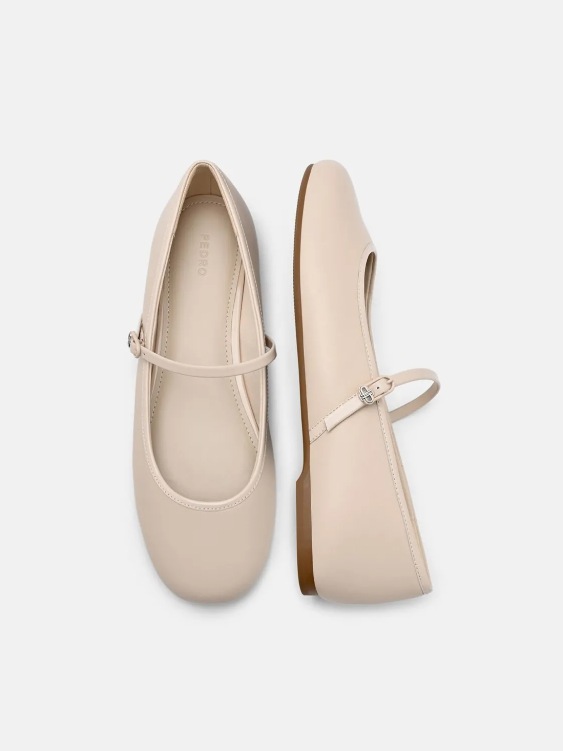 Claude Leather Mary Jane Flats - Beige
