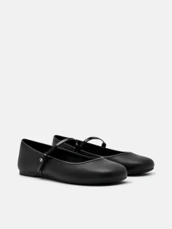 Claude Leather Mary Jane Flats - Black