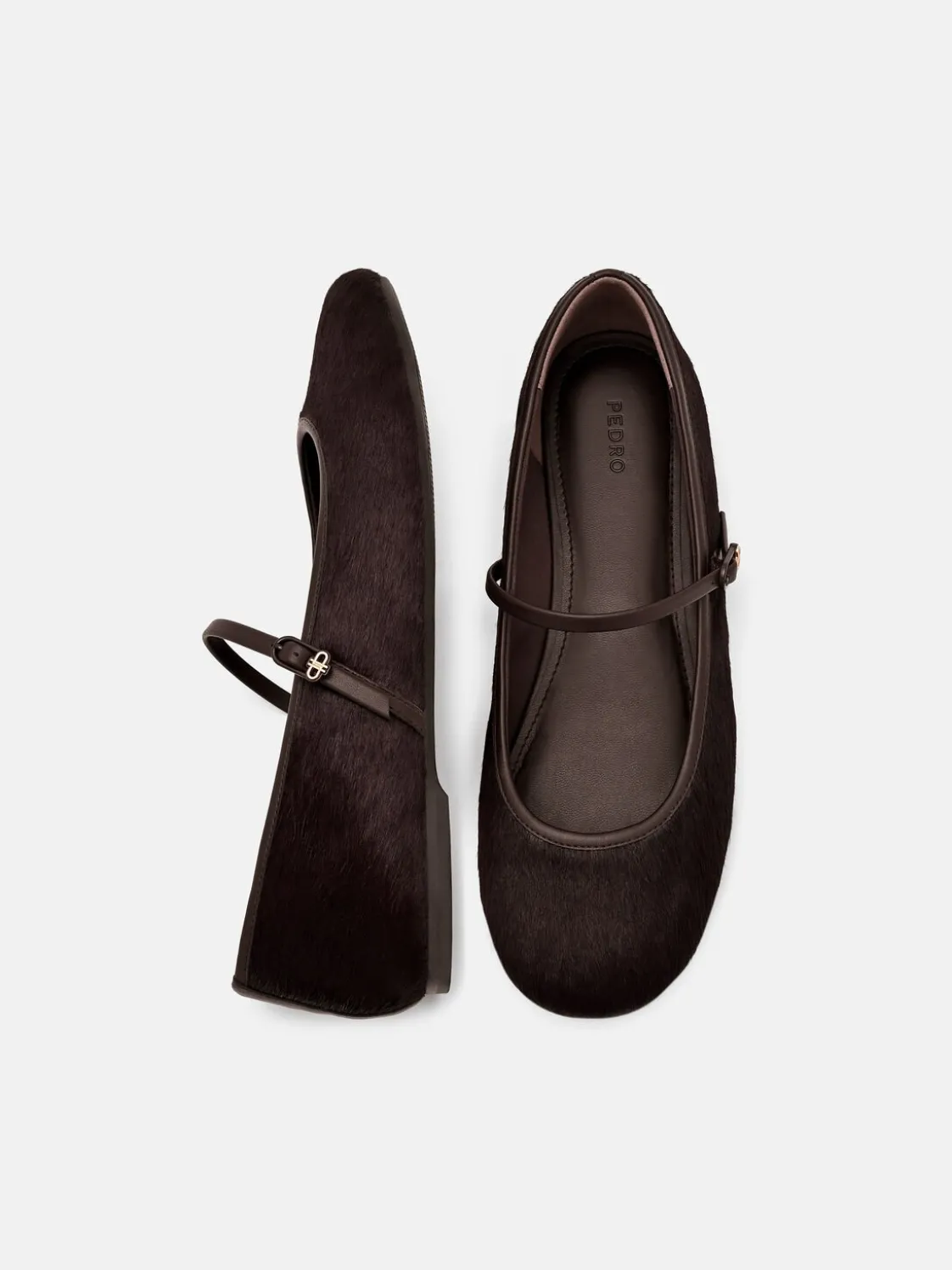 Claude Ponyhair Mary Jane Flats - Dark Brown Pony