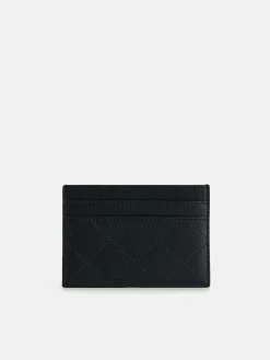 Cris-Cross Pattern Leather Cardholder - Black