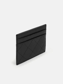 Cris-Cross Pattern Leather Cardholder - Black