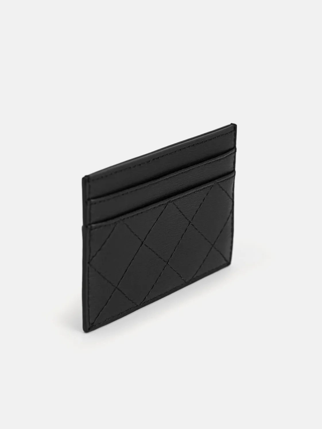 Cris-Cross Pattern Leather Cardholder - Black