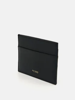 Cris-Cross Pattern Leather Cardholder - Black
