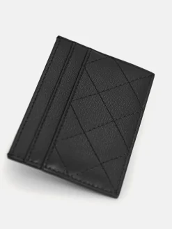 Cris-Cross Pattern Leather Cardholder - Black