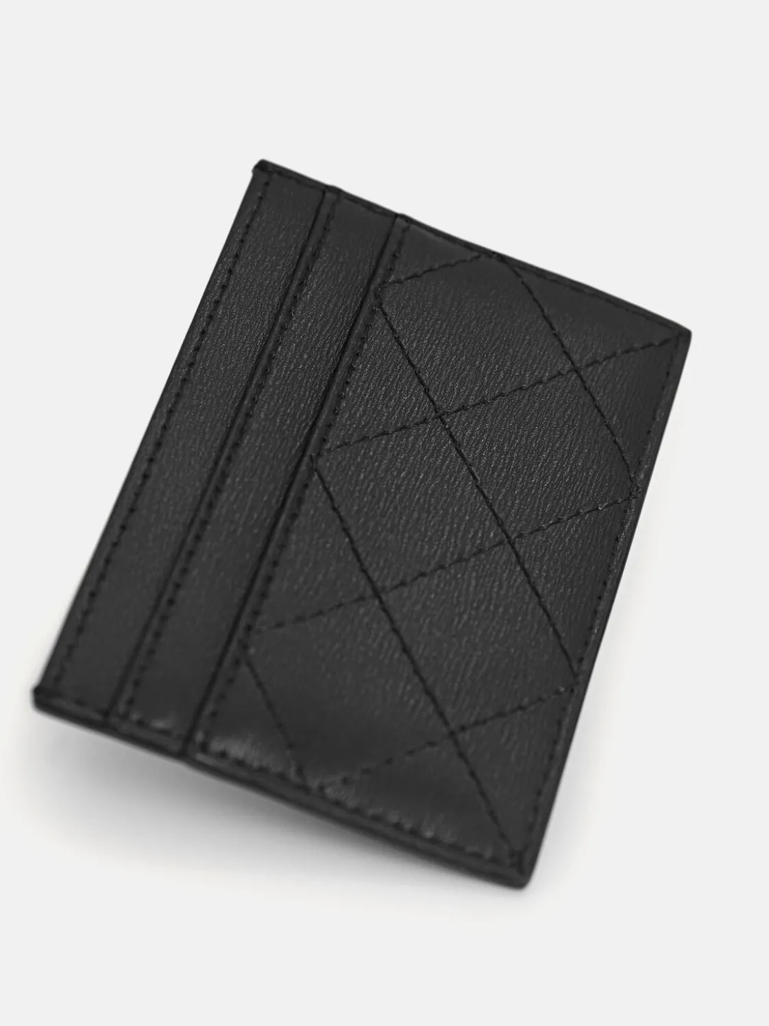 Cris-Cross Pattern Leather Cardholder - Black