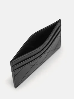 Cris-Cross Pattern Leather Cardholder - Black