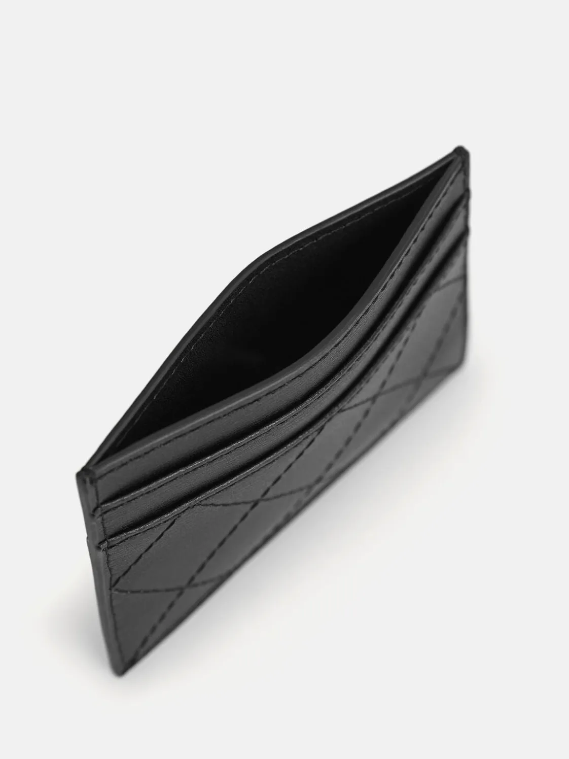 Cris-Cross Pattern Leather Cardholder - Black