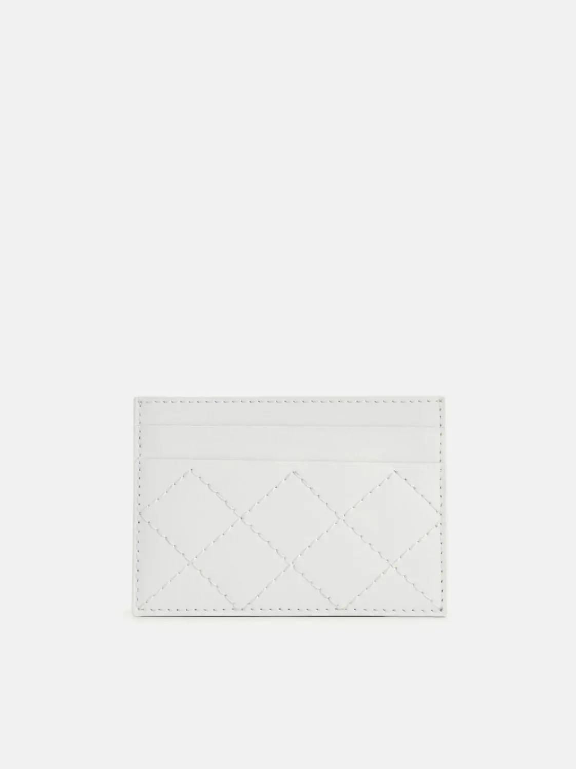 Cris-Cross Pattern Leather Cardholder - White