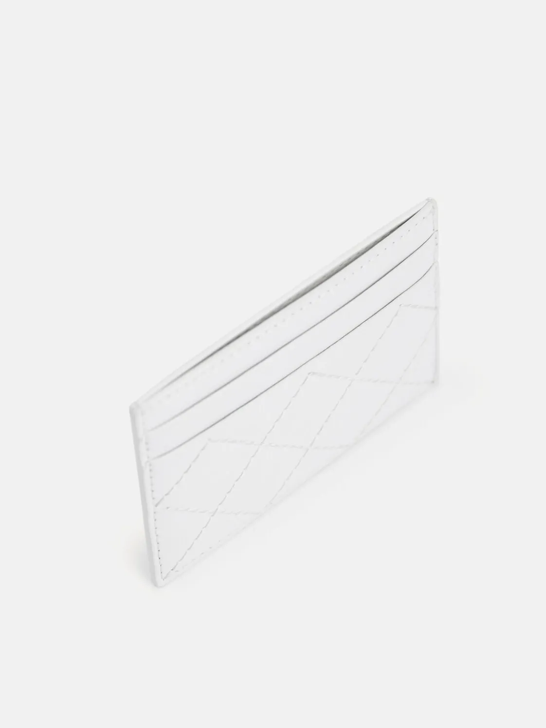 Cris-Cross Pattern Leather Cardholder - White