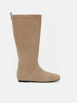 Demi Leather Knee Boots - Taupe