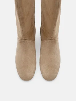 Demi Leather Knee Boots - Taupe