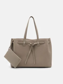 Demi Oversized Leather Tote Bag - Taupe