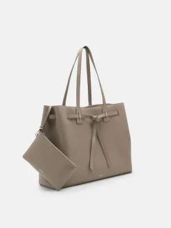 Demi Oversized Leather Tote Bag - Taupe