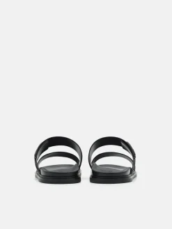Double Band Buckle Slide Sandals - Black