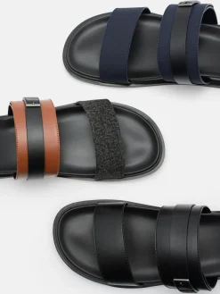 Double Band Buckle Slide Sandals - Black