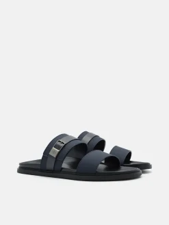 Double Band Buckle Slide Sandals - Navy