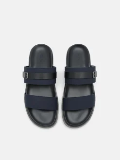 Double Band Buckle Slide Sandals - Navy