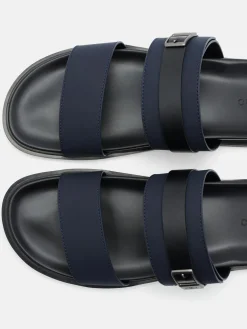 Double Band Buckle Slide Sandals - Navy