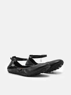 Eclipse Leather Ballerina Flats - Black