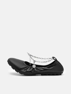 Eclipse Leather Ballerina Flats - Black