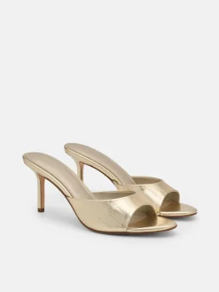 Eel Leather Heel Sandals - Gold