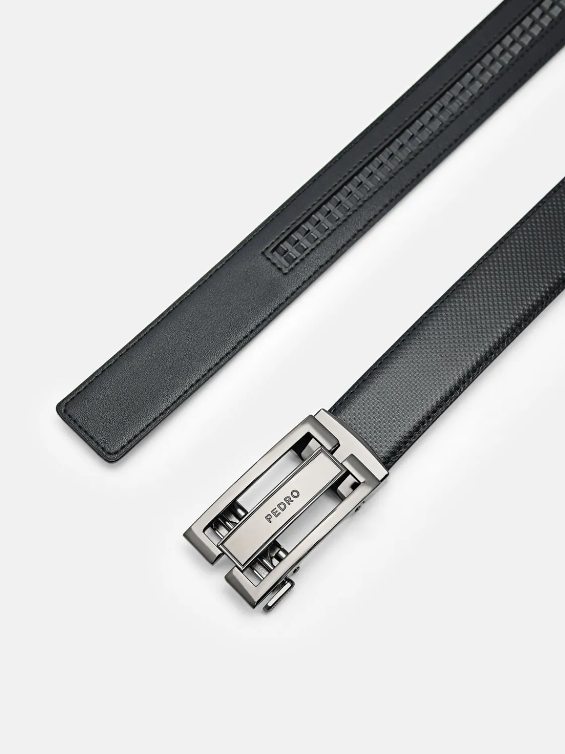Embossed Leather Automatic Belt - Black