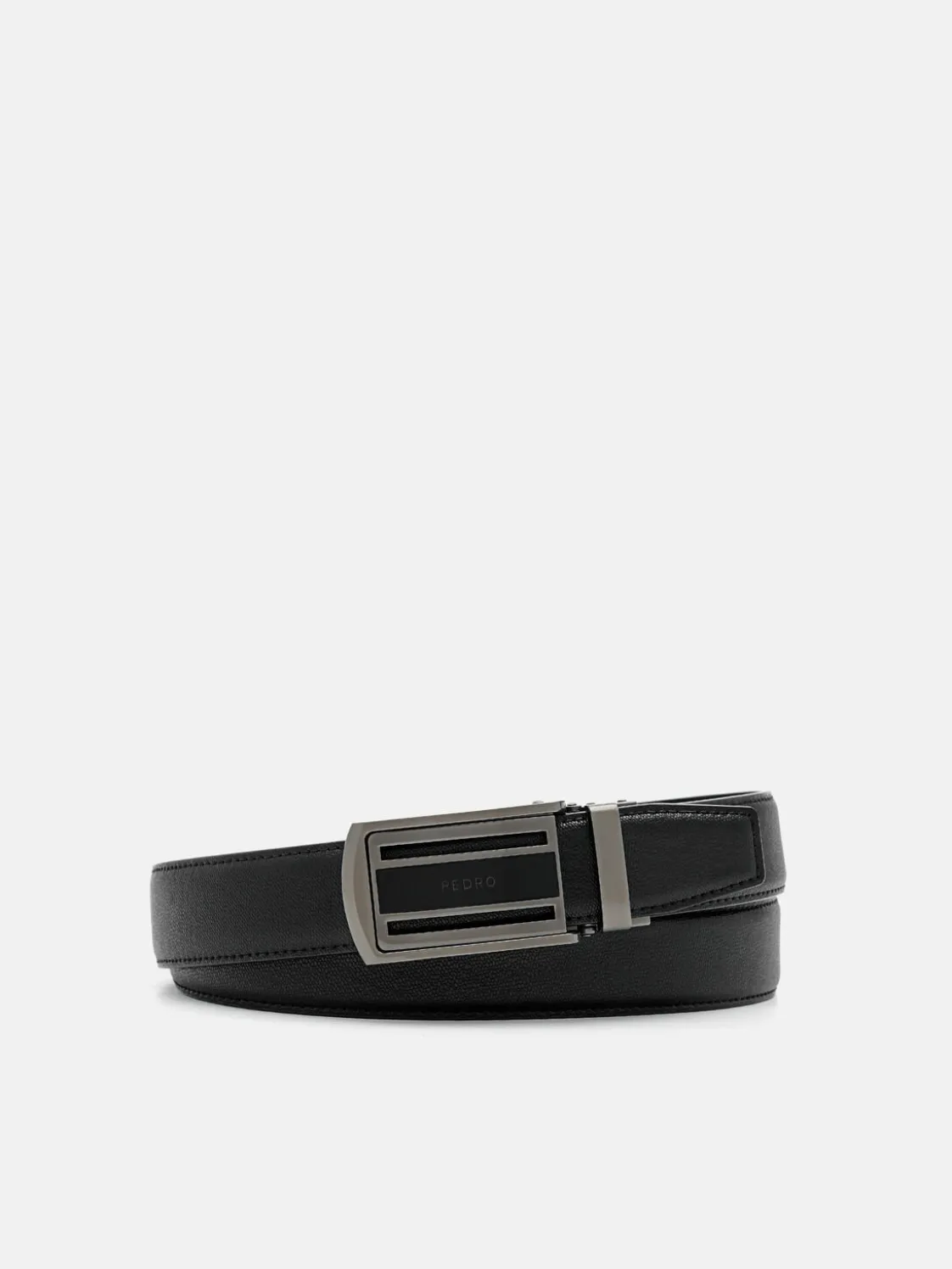 Embossed Leather Automatic Belt - Black