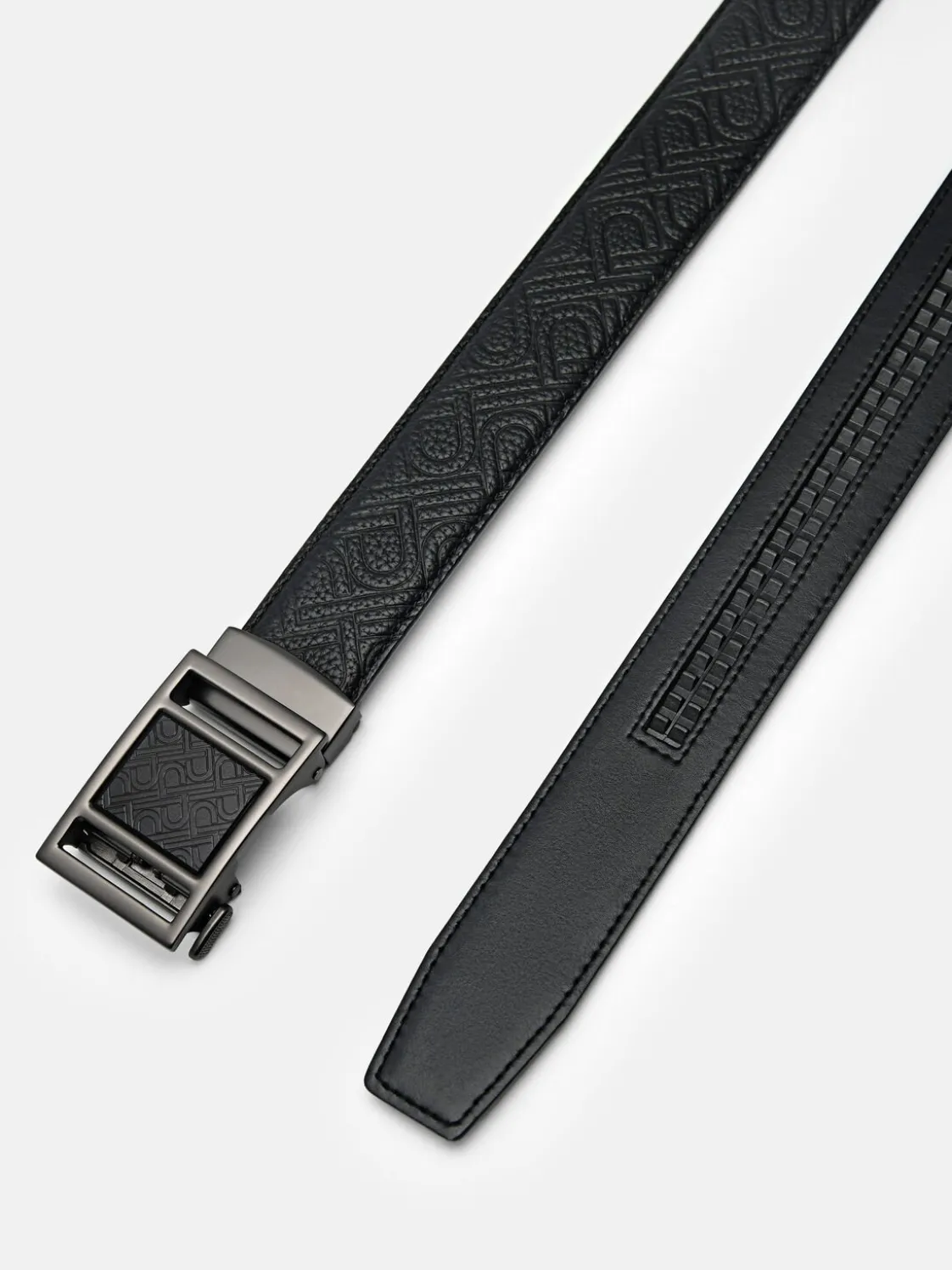 Embossed Leather Automatic Belt - Black