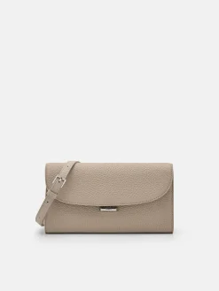 Embossed Leather Bi-Fold Long Wallet - Taupe