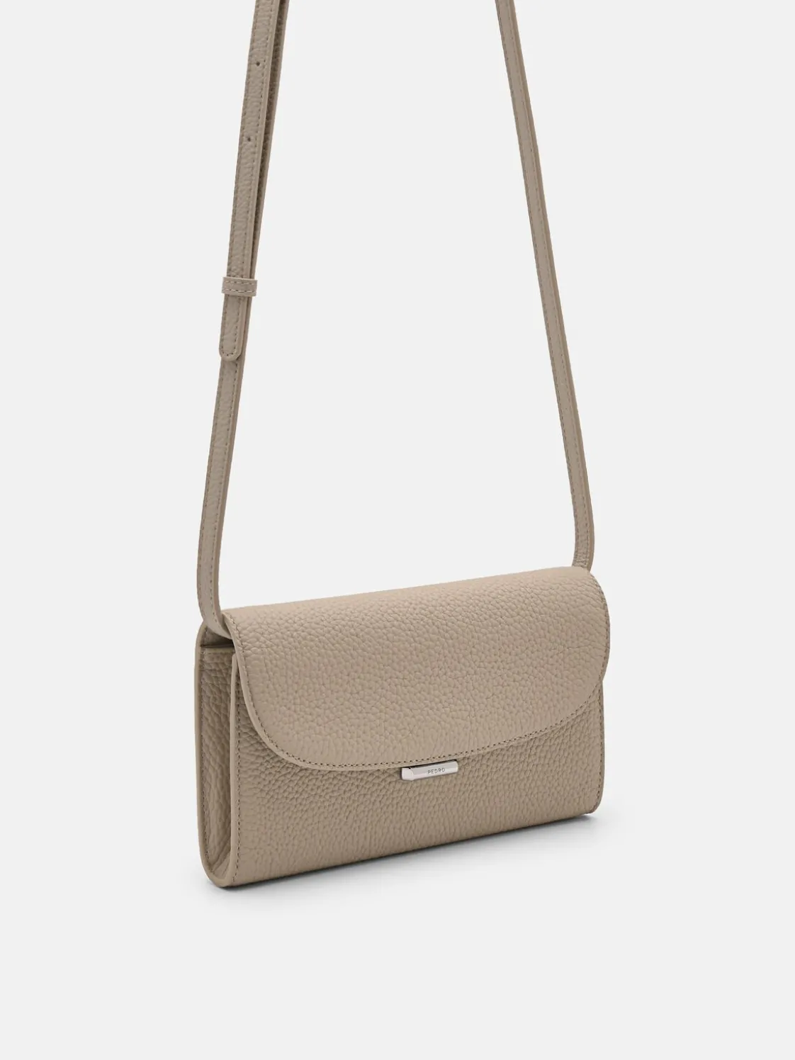 Embossed Leather Bi-Fold Long Wallet - Taupe
