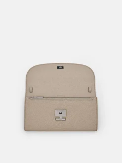 Embossed Leather Bi-Fold Long Wallet - Taupe