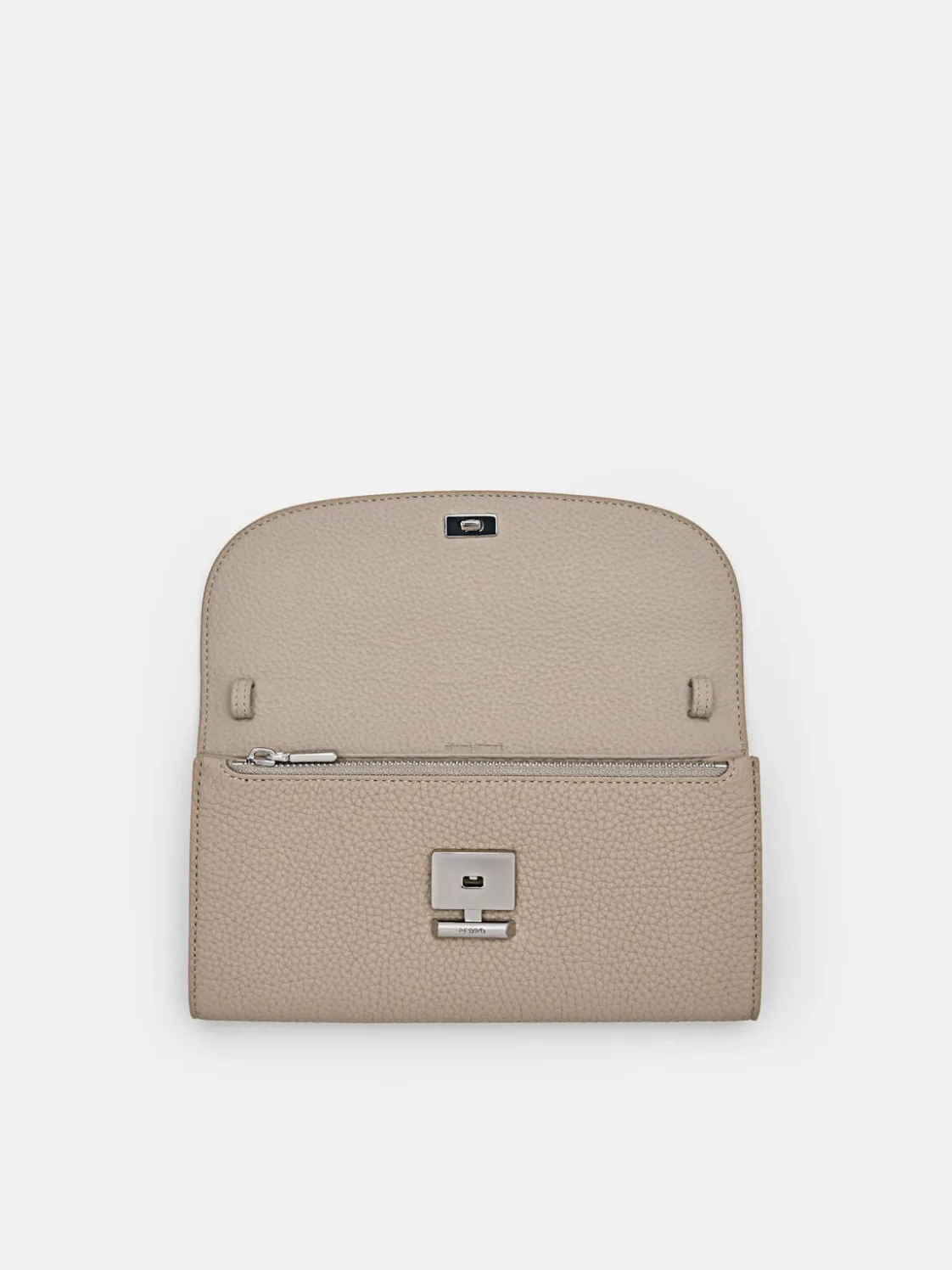 Embossed Leather Bi-Fold Long Wallet - Taupe
