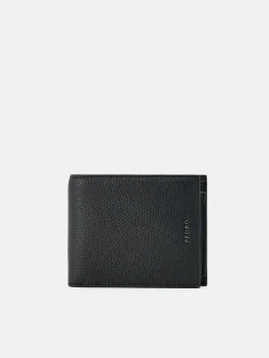 Embossed Leather Bi-Fold Wallet with Insert - Black