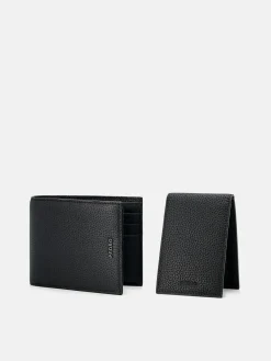 Embossed Leather Bi-Fold Wallet with Insert - Black