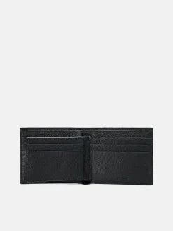 Embossed Leather Bi-Fold Wallet with Insert - Black