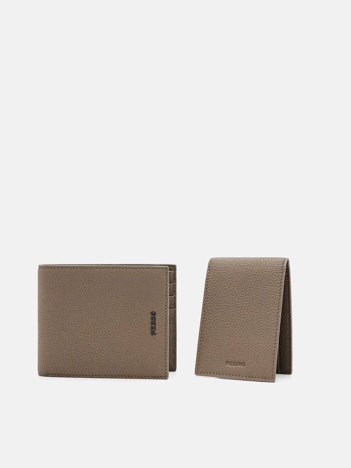 Embossed Leather Bi-Fold Wallet with Insert - Taupe