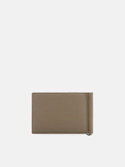 Embossed Leather Card Holder with Money Clip - Taupe