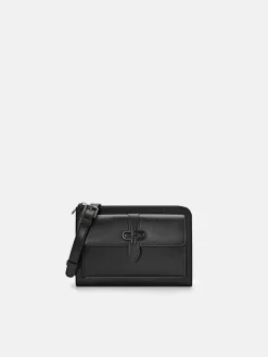 Embossed Leather Clutch Bag - Black