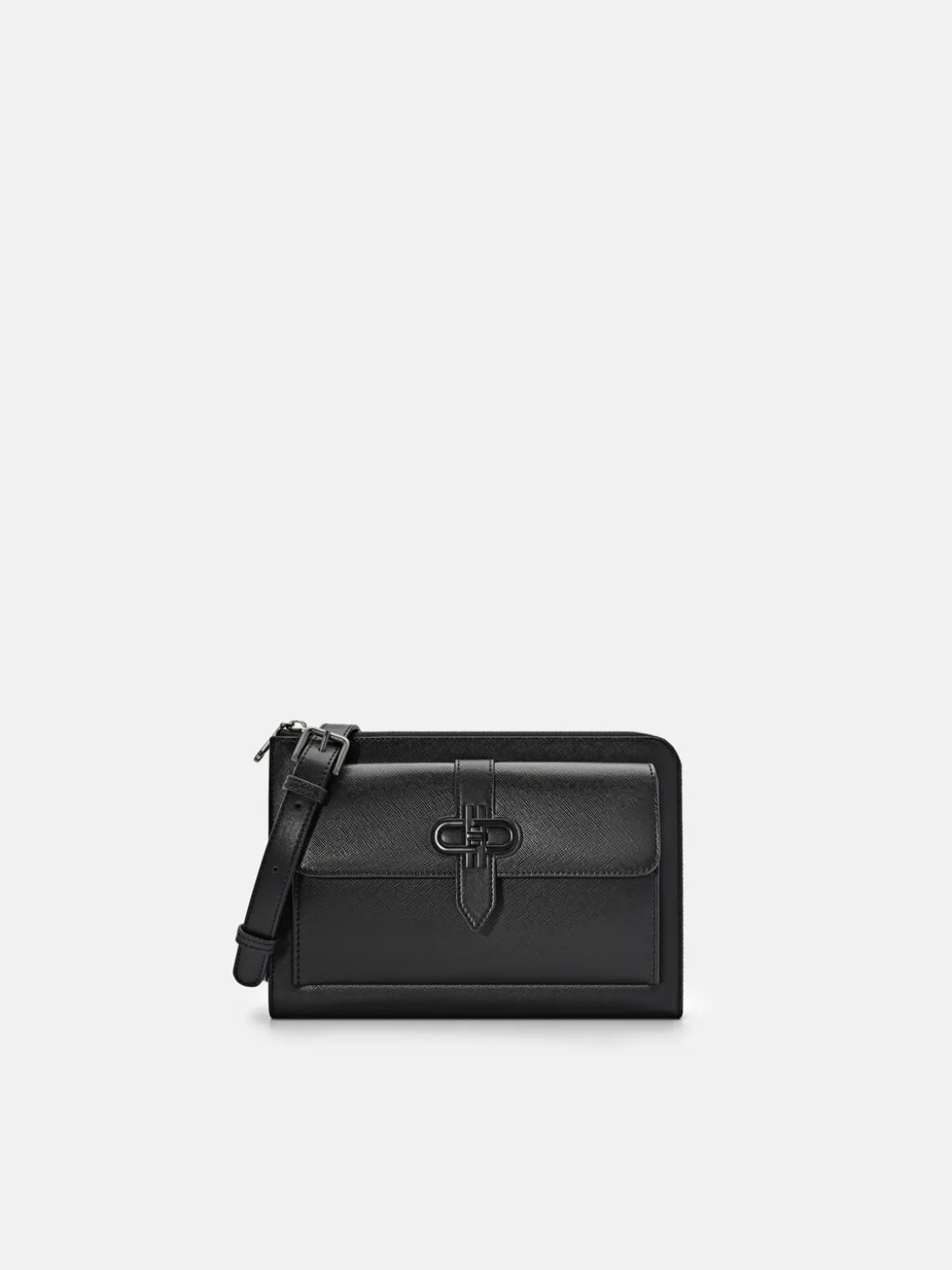 Embossed Leather Clutch Bag - Black