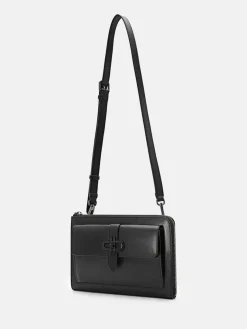 Embossed Leather Clutch Bag - Black