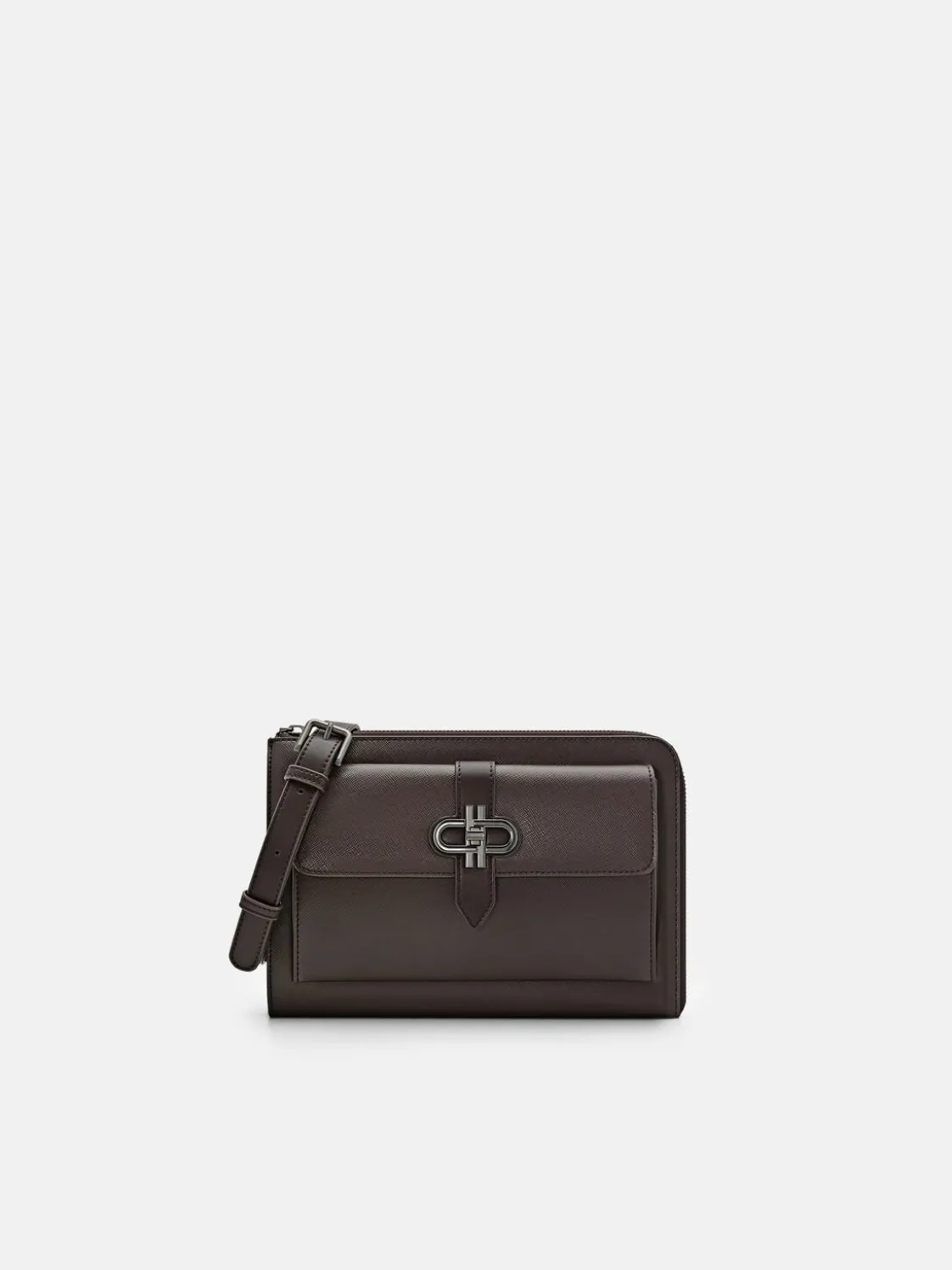 Embossed Leather Clutch Bag - Dark Brown