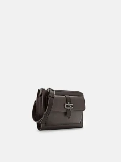 Embossed Leather Clutch Bag - Dark Brown