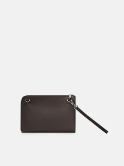 Embossed Leather Clutch Bag - Dark Brown