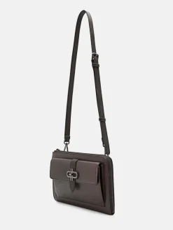 Embossed Leather Clutch Bag - Dark Brown