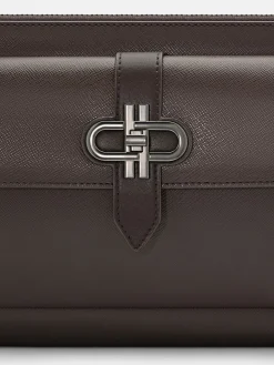 Embossed Leather Clutch Bag - Dark Brown