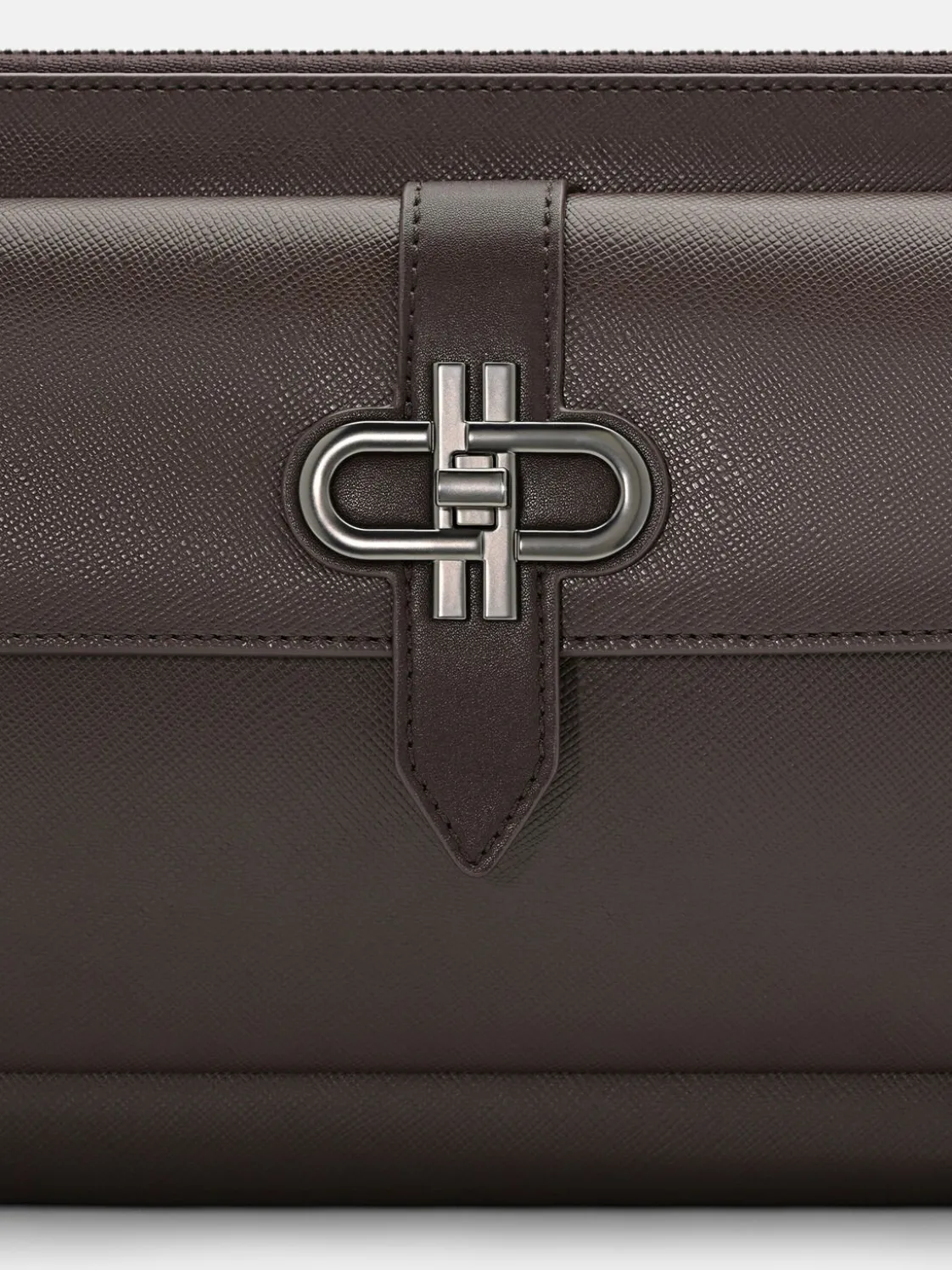 Embossed Leather Clutch Bag - Dark Brown