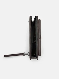 Embossed Leather Clutch Bag - Dark Brown